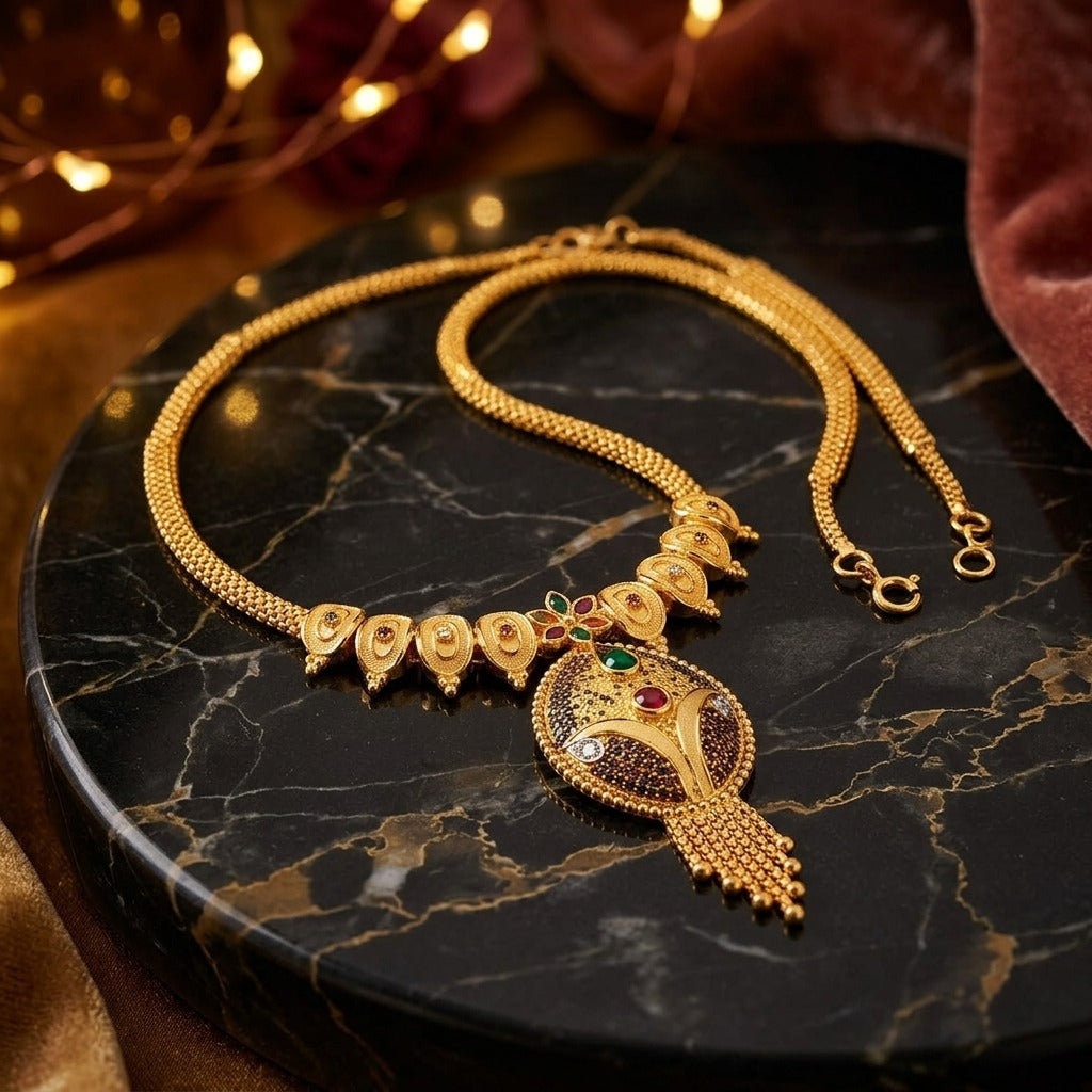 Costume Necklace (S72-01091) in gold, studio product shot – Anjali Jewellers