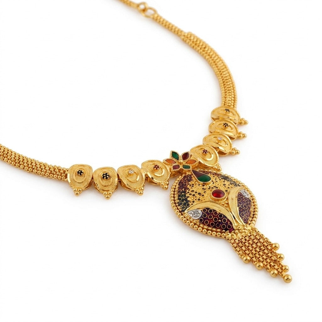 Costume Necklace (S72-01091) in gold, studio product shot – Anjali Jewellers