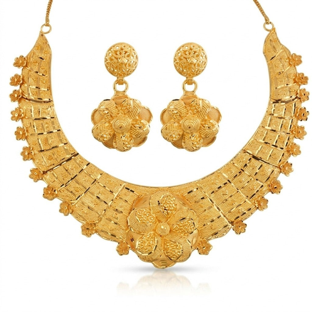 Costume Necklace Set (S72-01088) in gold, studio product shot – Anjali Jewellers