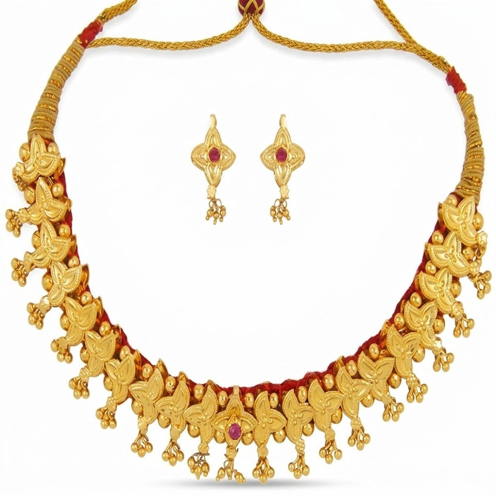 Costume Necklace Set (S72-0354) in gold, on a white background – Anjali Jewellers