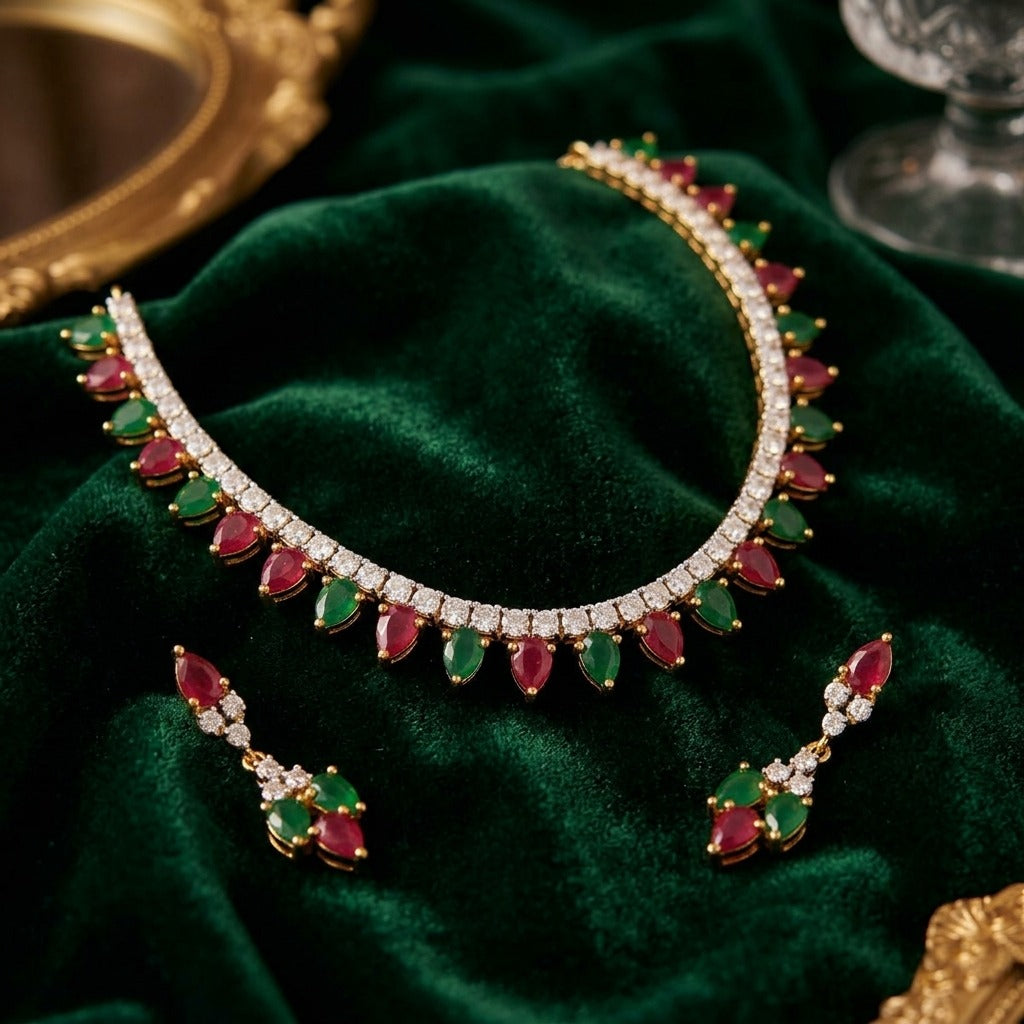Costume Necklace Set (S72-0465), styled on velvet – Anjali Jewellers