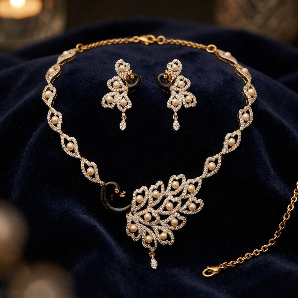 Costume Necklace Set (S72-0710), styled on velvet – Anjali Jewellers
