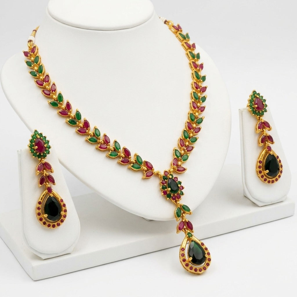 Costume Necklace Set (S72-0712) in gold, on a white background – Anjali Jewellers