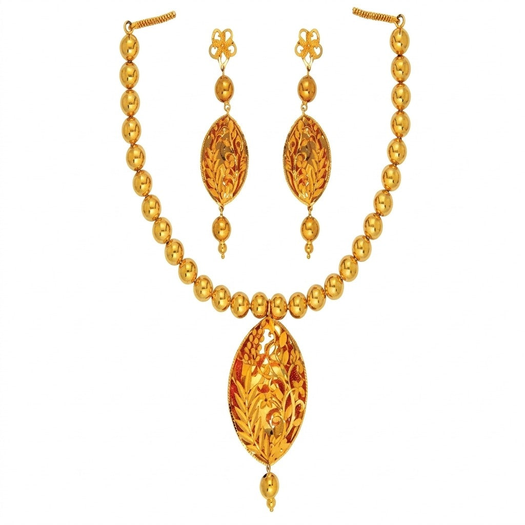 Costume Necklace Set (S72-0717) in gold, on a white background – Anjali Jewellers