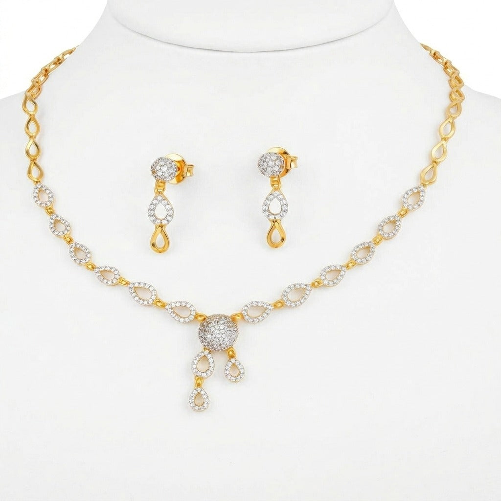 Costume Necklace Set (S72-1152) in gold, on a white background – Anjali Jewellers