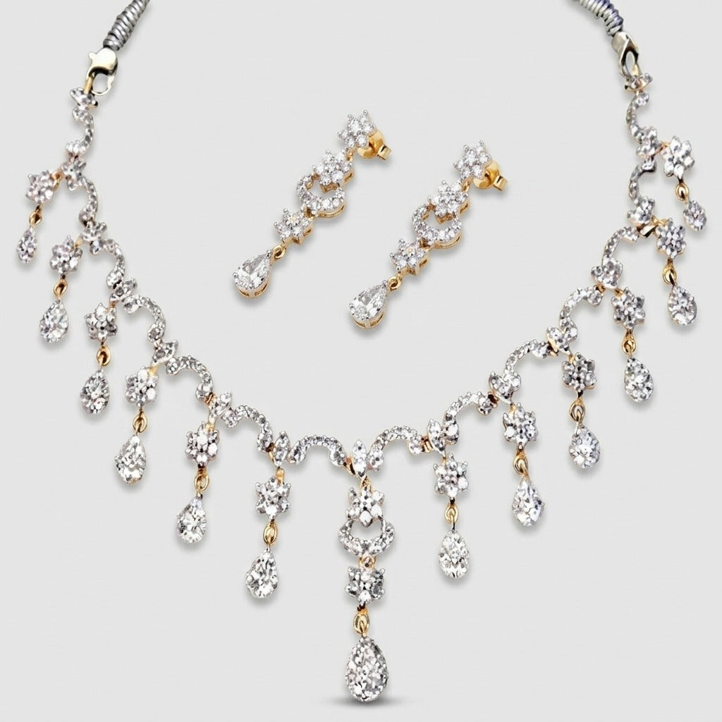 Costume Necklace Set (S72-1228) in diamond, on a white background – Anjali Jewellers