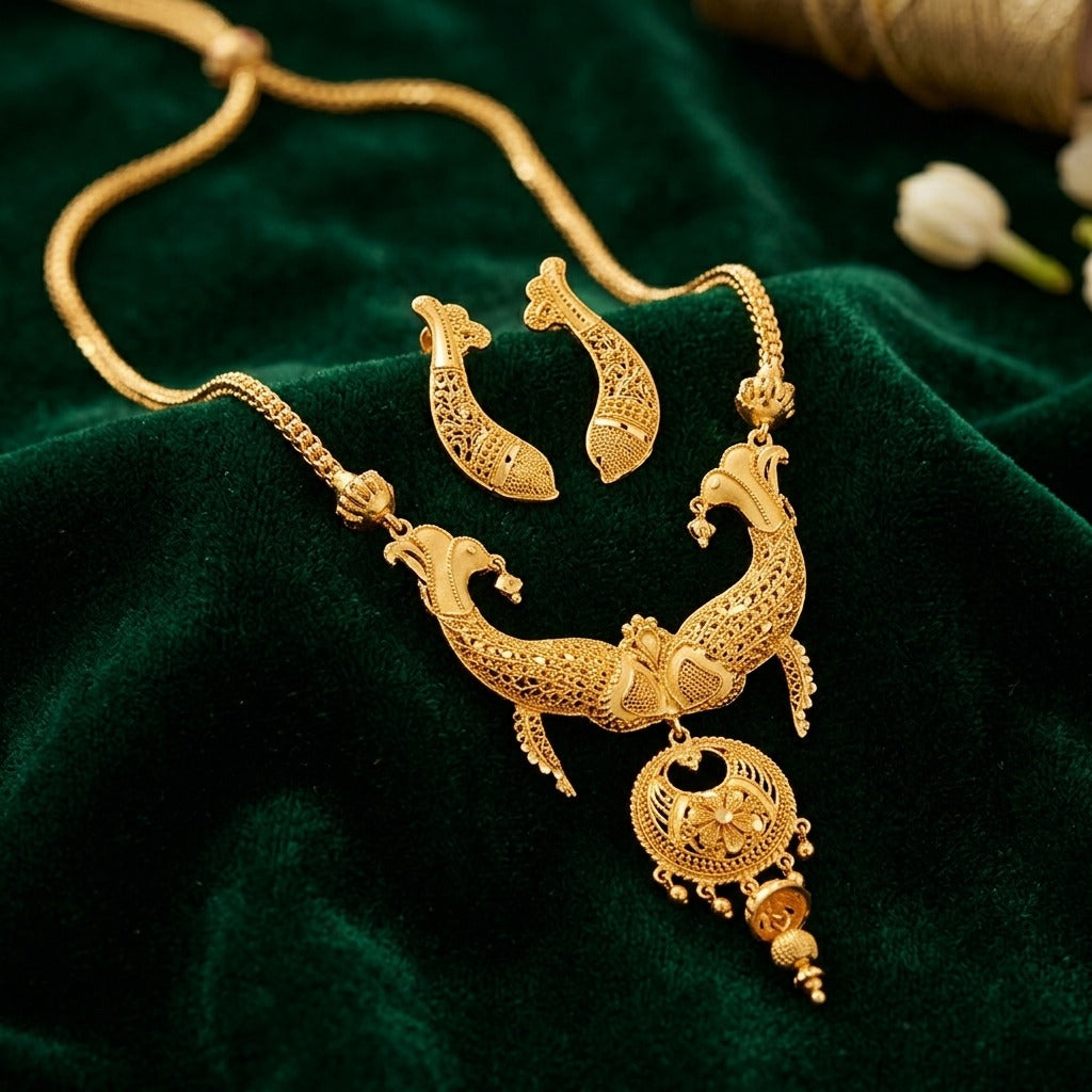 Costume Necklace Set (S72-1233) in gold, styled on velvet – Anjali Jewellers