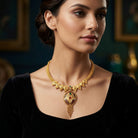 Costume Necklace (S72-01091) in gold, worn by a model – Anjali Jewellers
