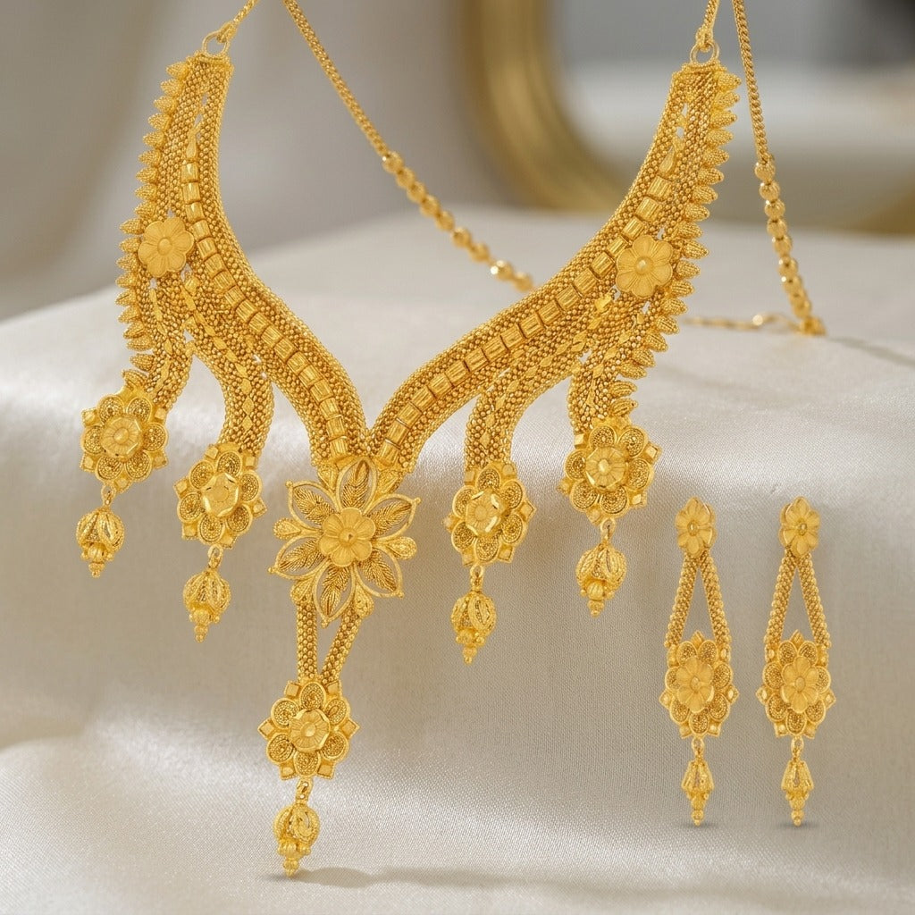Costume Necklace Set (S72-0334) in gold, on a white background – Anjali Jewellers