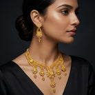 Costume Necklace Set (S72-0334) in gold, worn by a model – Anjali Jewellers