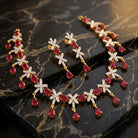Costume Necklace Set (S72-0339) in ruby and gold, studio product shot – Anjali Jewellers