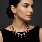 Costume Necklace Set (S72-0339) in ruby, worn by a model – Anjali Jewellers