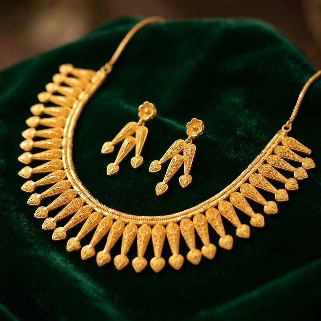 Costume Necklace Set (S72-0692) in gold, styled on velvet – Anjali Jewellers