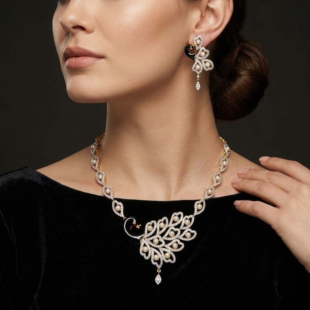 Costume Necklace Set (S72-0710), worn by a model – Anjali Jewellers