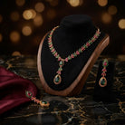 Costume Necklace Set (S72-0712) in gold, styled on a marble surface – Anjali Jewellers