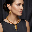 Costume Necklace Set (S72-0717) in gold, worn by a model – Anjali Jewellers