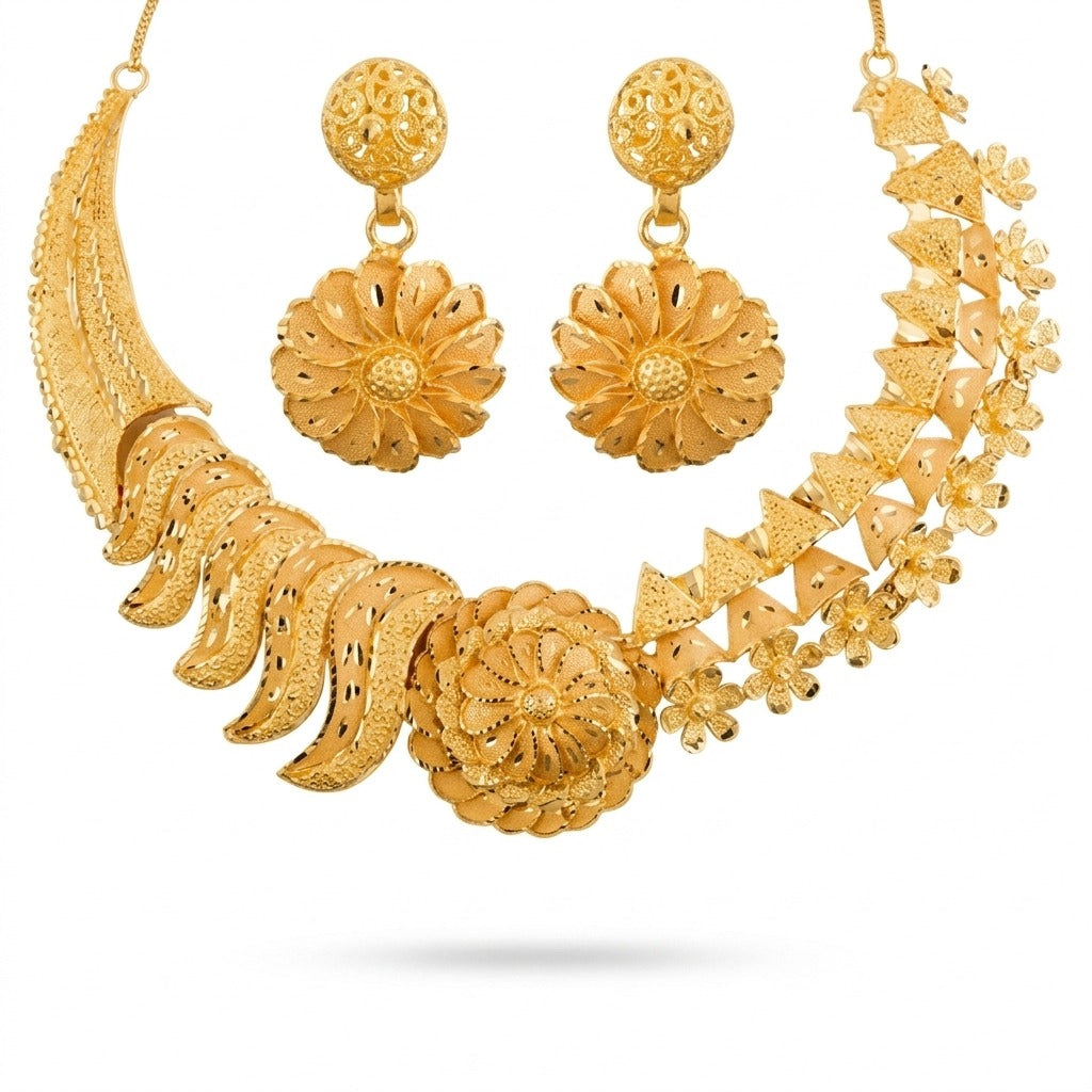 Costume Necklace Set (S72-1200) in gold, studio product shot – Anjali Jewellers
