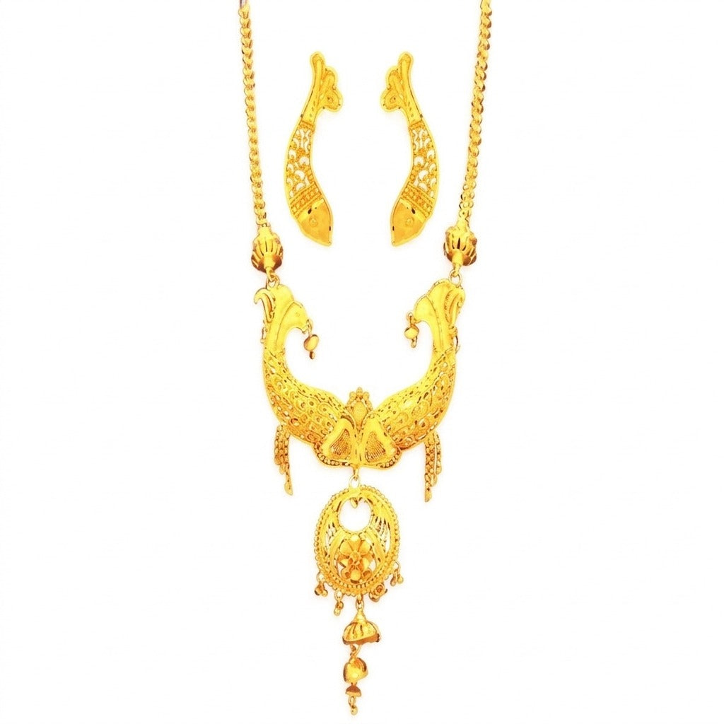 Costume Necklace Set (S72-1233) in gold, studio product shot – Anjali Jewellers