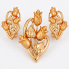 Costume Pendant Set (N64+E66-0346) in gold with rose design, on a white background – Anjali Jewellers