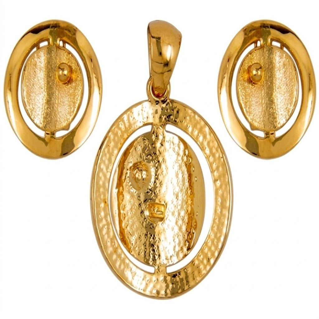 Costume Pendant Set (N64+E66-0347) in gold, on a white background – Anjali Jewellers