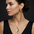 Costume Pendant Set (N64+E66-0347) in gold, worn by a model – Anjali Jewellers