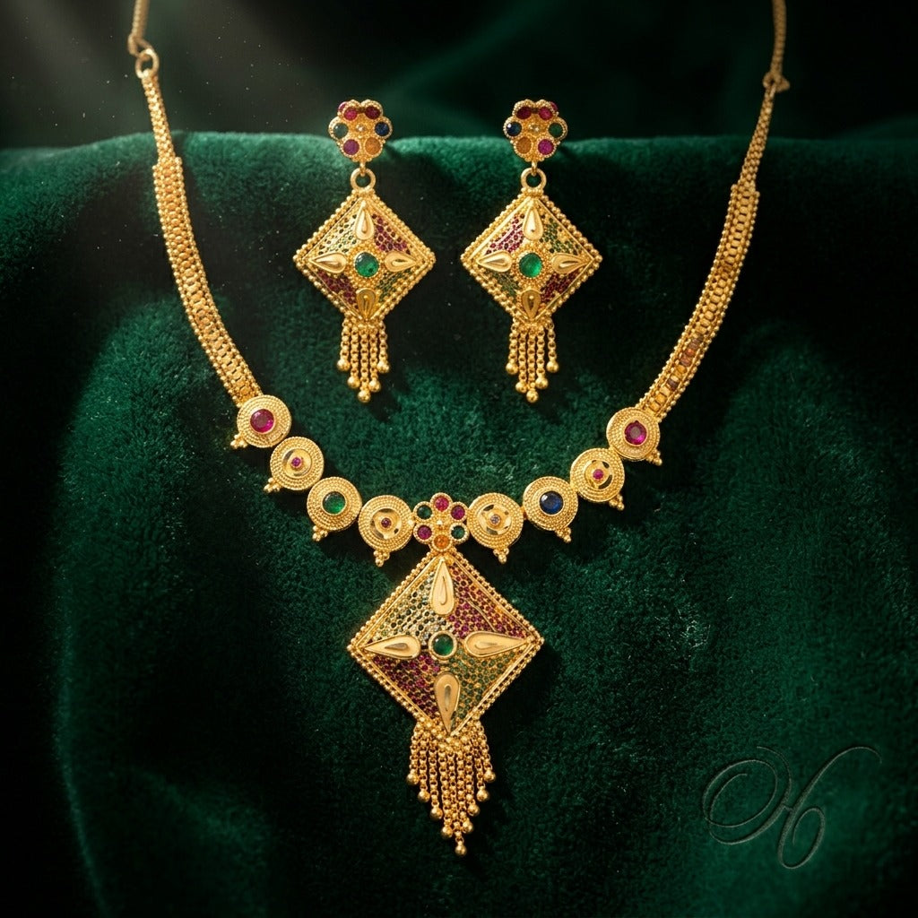 Costume Pendant Set (S72-01089) in gold, styled on velvet – Anjali Jewellers