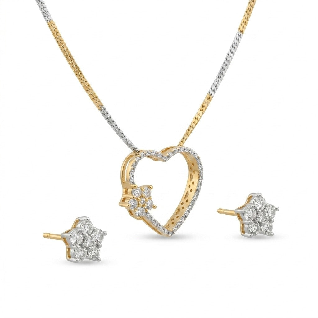 Costume Pendant Set (S72-0562) with heart design, studio product shot – Anjali Jewellers