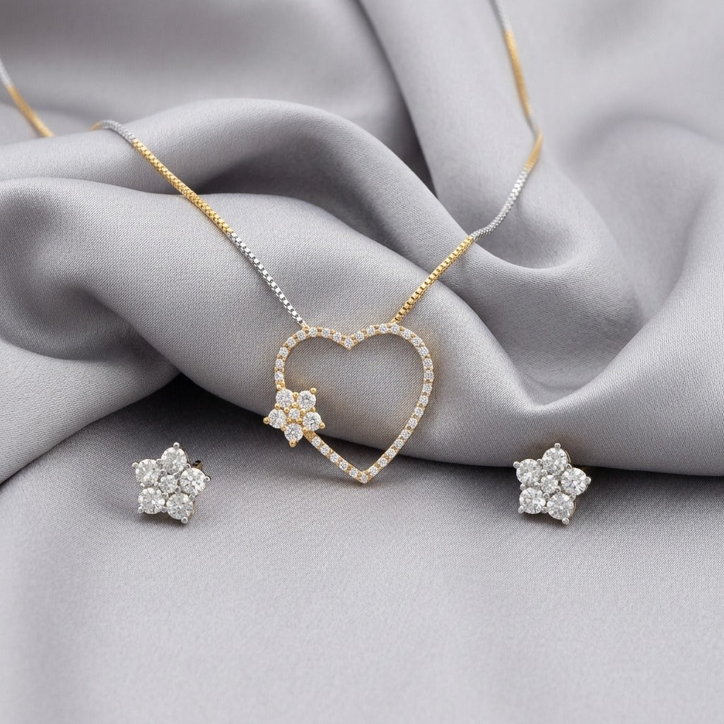 Costume Pendant Set (S72-0562) with heart design, studio product shot – Anjali Jewellers