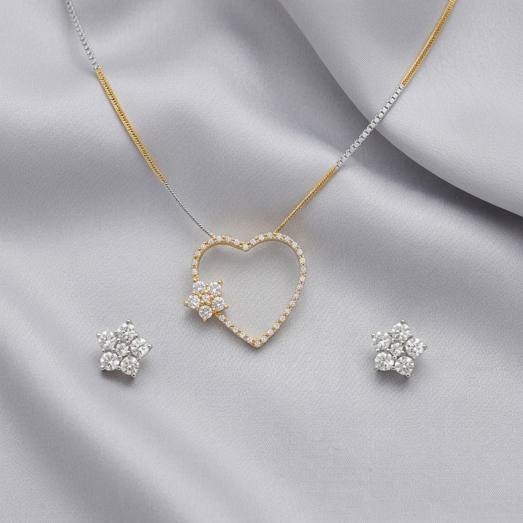 Costume Pendant Set (S72-0562) with heart design, studio product shot – Anjali Jewellers